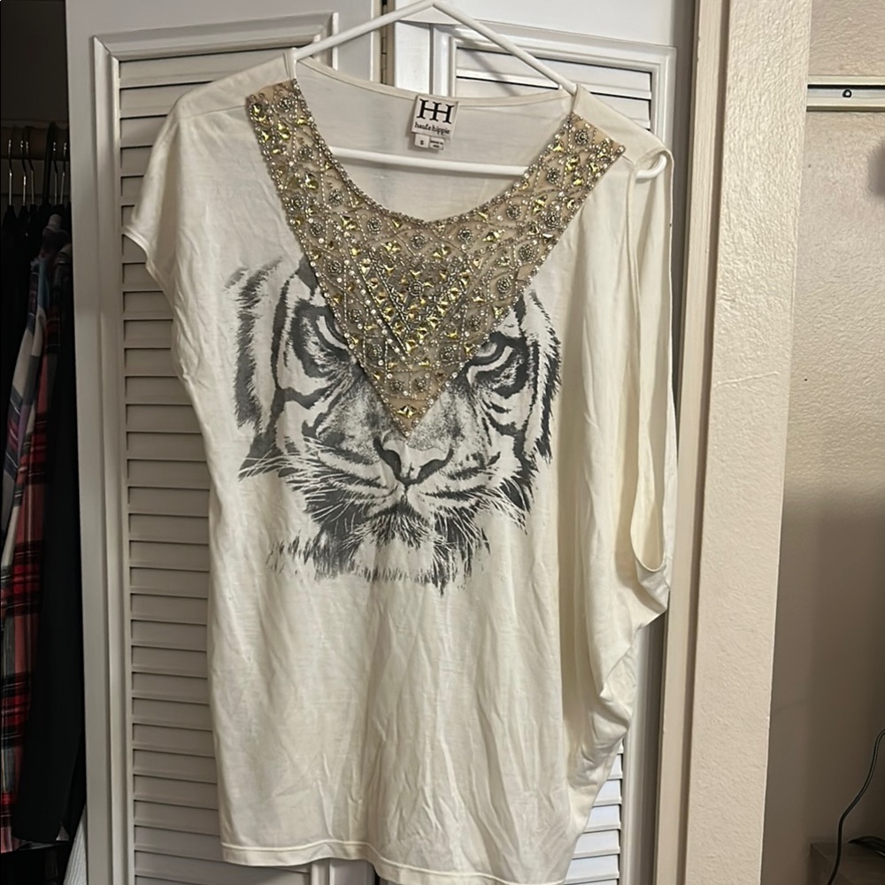 Haute Hippie White Embellished Tiger Tee